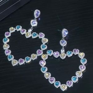 Large Exquisite Multicolored Bling Heart Shaped Earrings